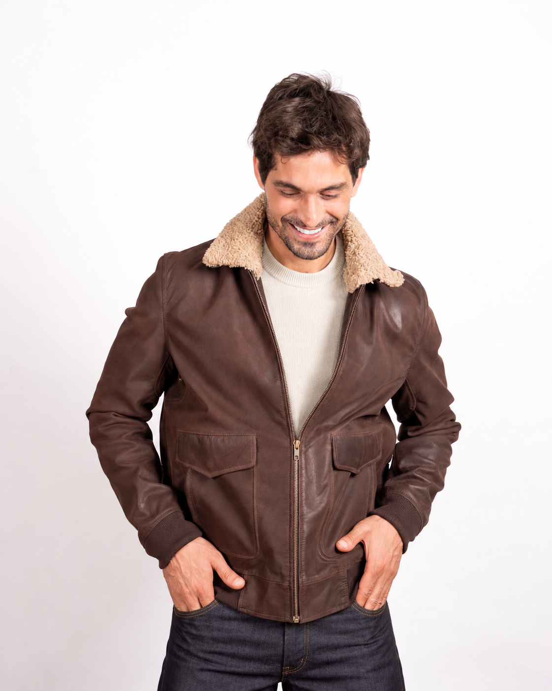 Stone Aviator Leather Jacket