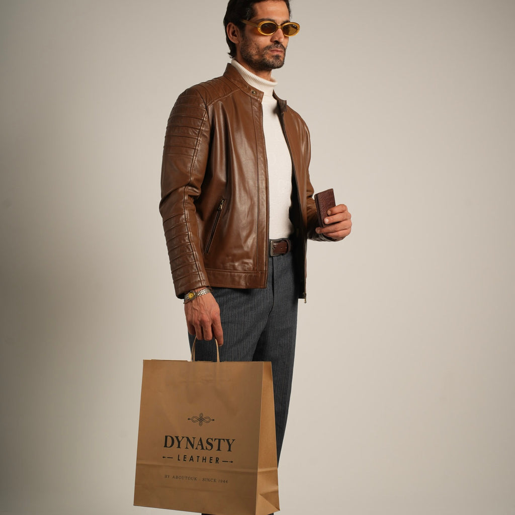 Ribbed Hazelnut Leather Jacket - Textured Elegance Meets Timeless Style