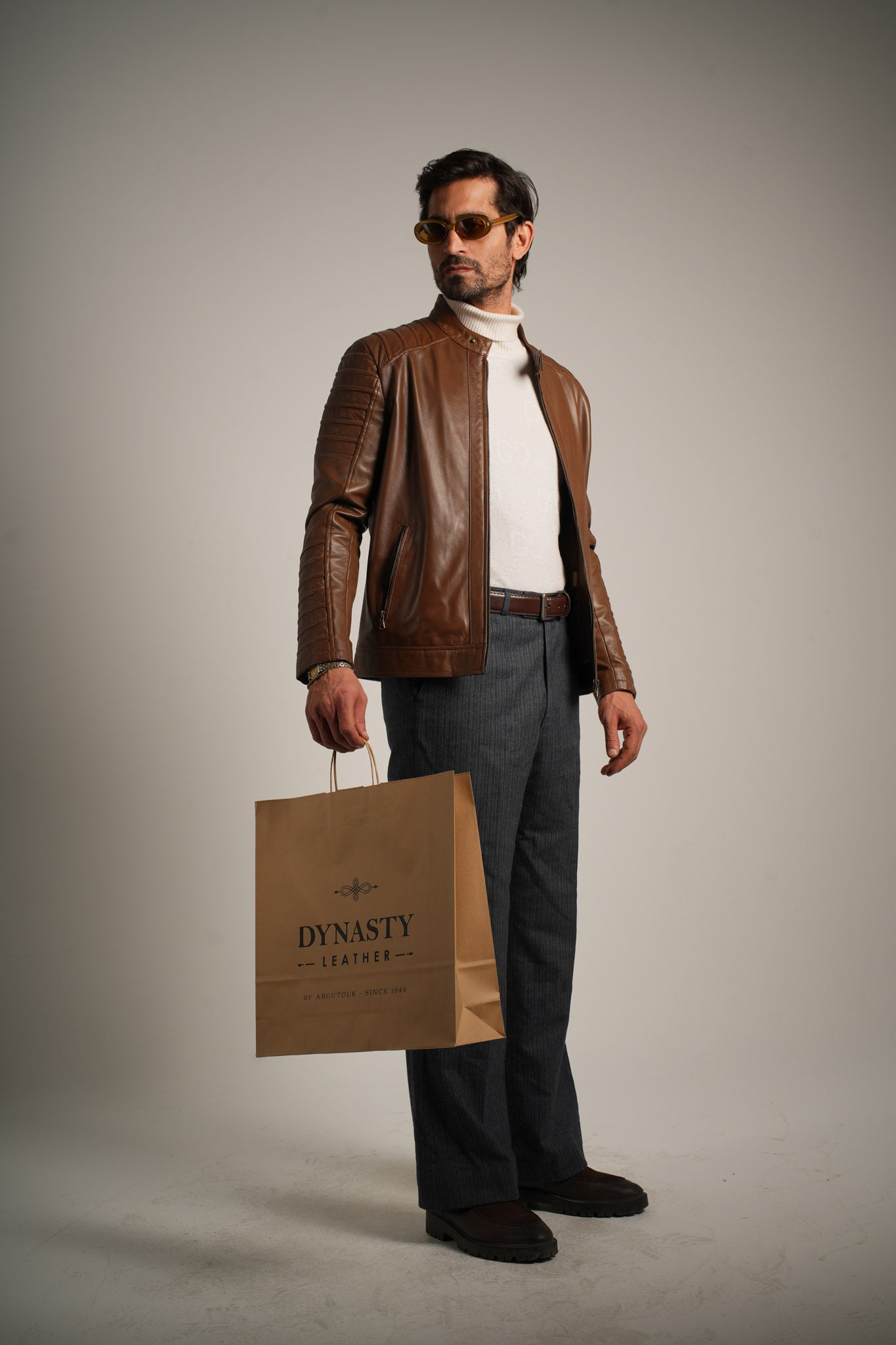 Ribbed Hazelnut Leather Jacket - Textured Elegance Meets Timeless Style