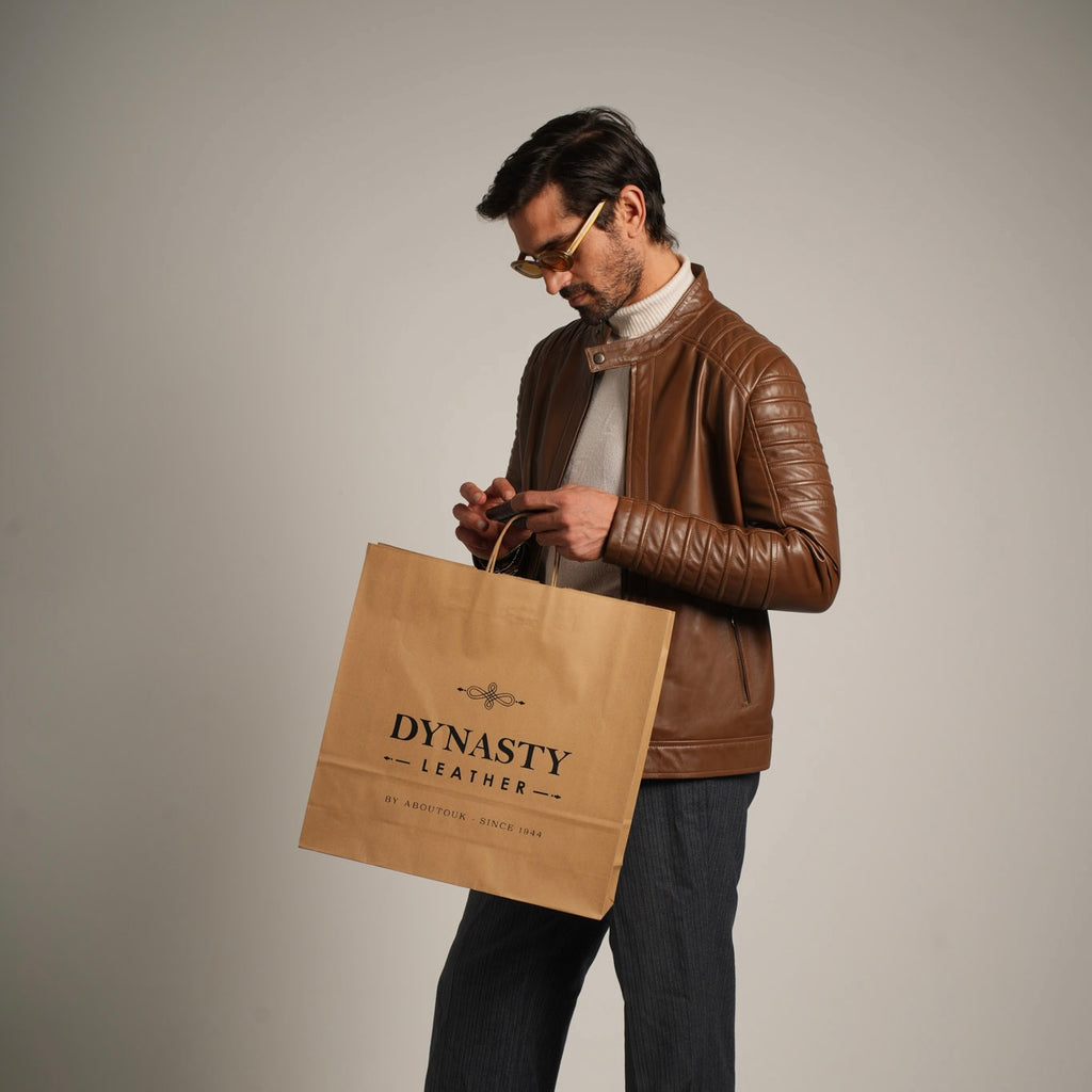 Ribbed Hazelnut Leather Jacket - Textured Elegance Meets Timeless Style