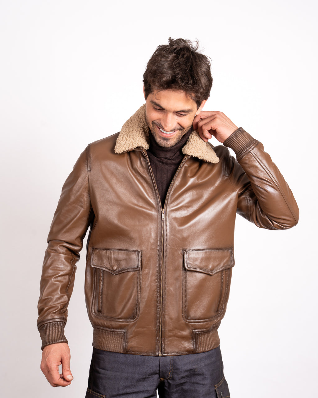 Hazelnut Aviator Leather Jacket - Warm Tones Meet Classic Flight Style