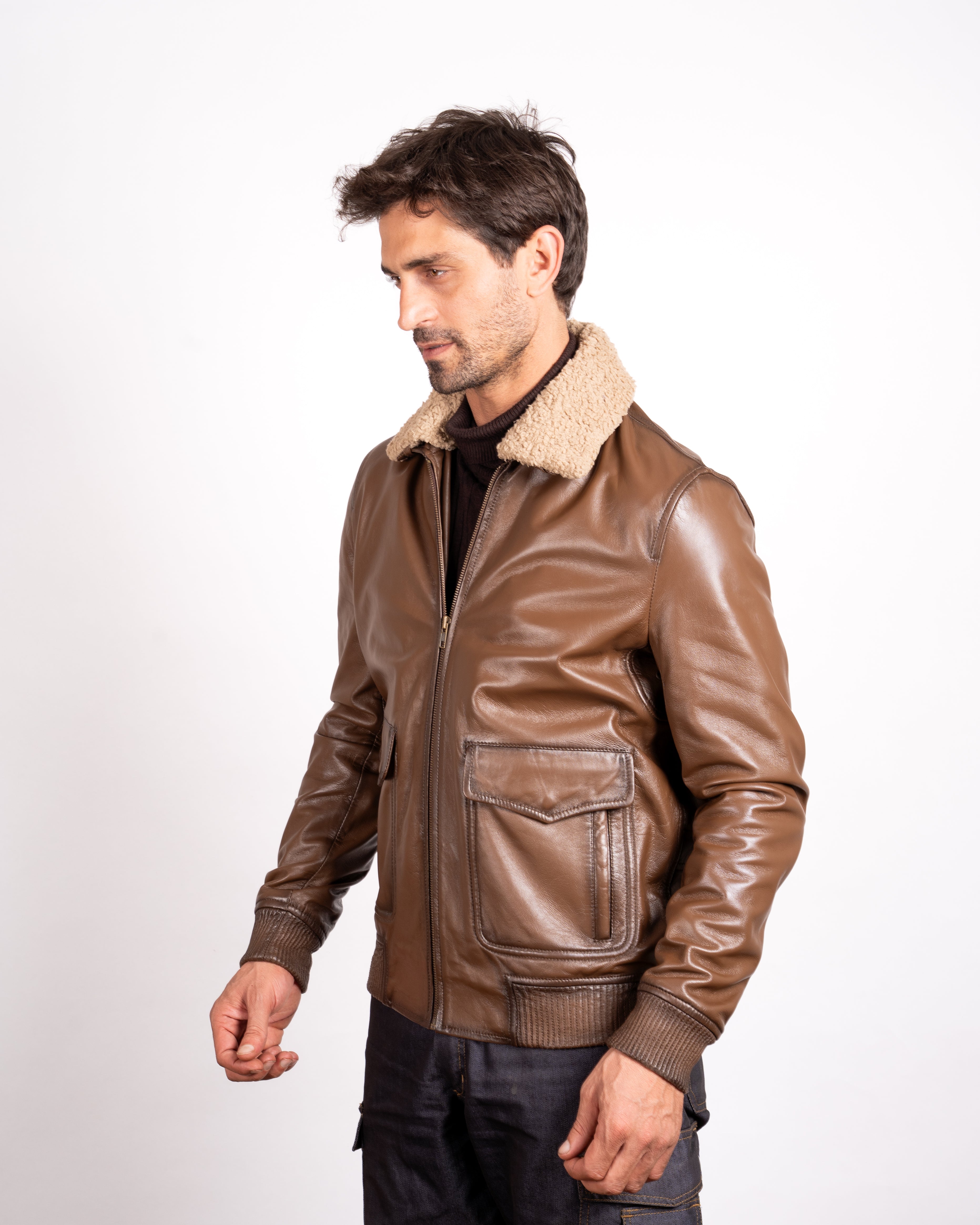 Hazelnut Aviator Leather Jacket - Warm Tones Meet Classic Flight Style