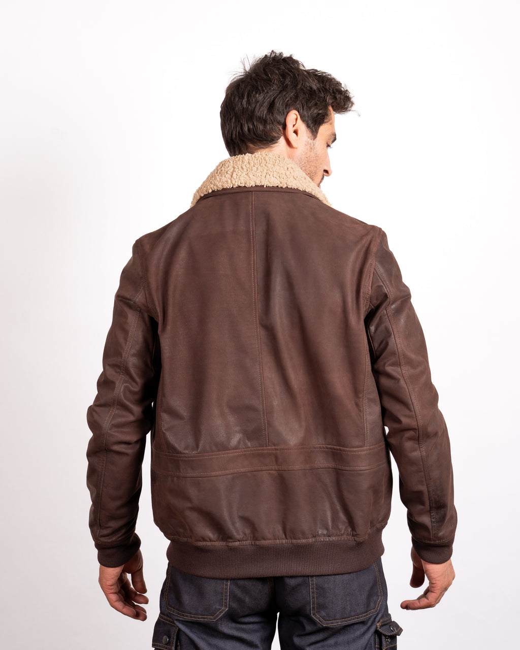 Stone Aviator Leather Jacket - Neutral Elegance Meets Classic Flight Style