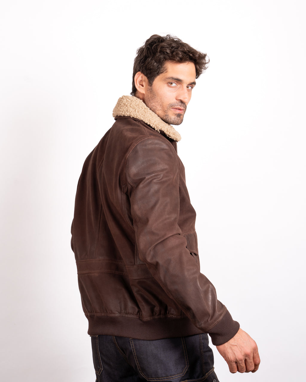Stone Aviator Leather Jacket - Neutral Elegance Meets Classic Flight Style